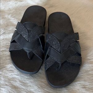 Black Slide Sandals with Glitter Straps